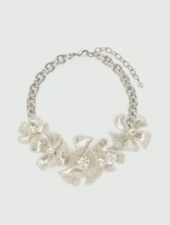 Collana girocollo con fiori crochet - ARGENTO