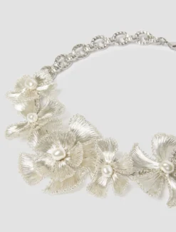 Collana girocollo con fiori crochet - ARGENTO