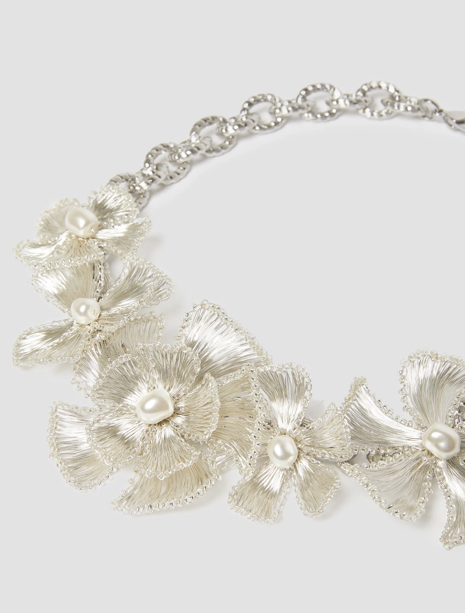 Collana girocollo con fiori crochet - ARGENTO
