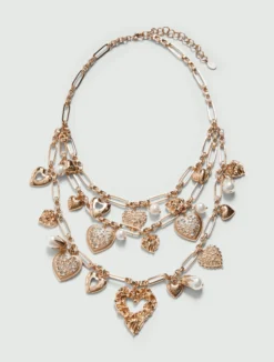 Collana multi giro con cuore e perle - ORO