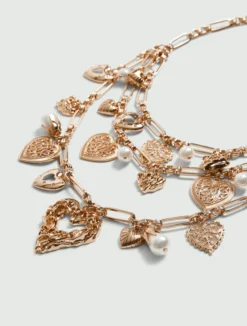 Collana multi giro con cuore e perle - ORO
