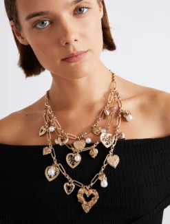 Collana multi giro con cuore e perle - ORO