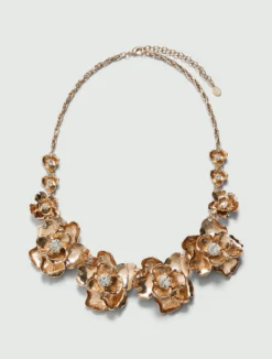 Collana rigida con rose e cristalli - ORO