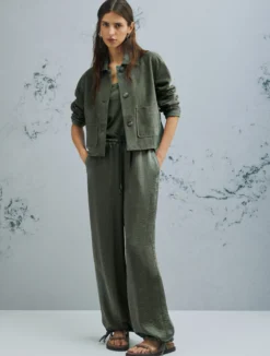 Giacca boxy in suede - VERDE
