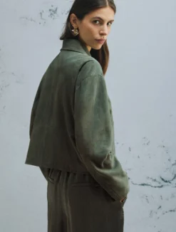 Giacca boxy in suede - VERDE