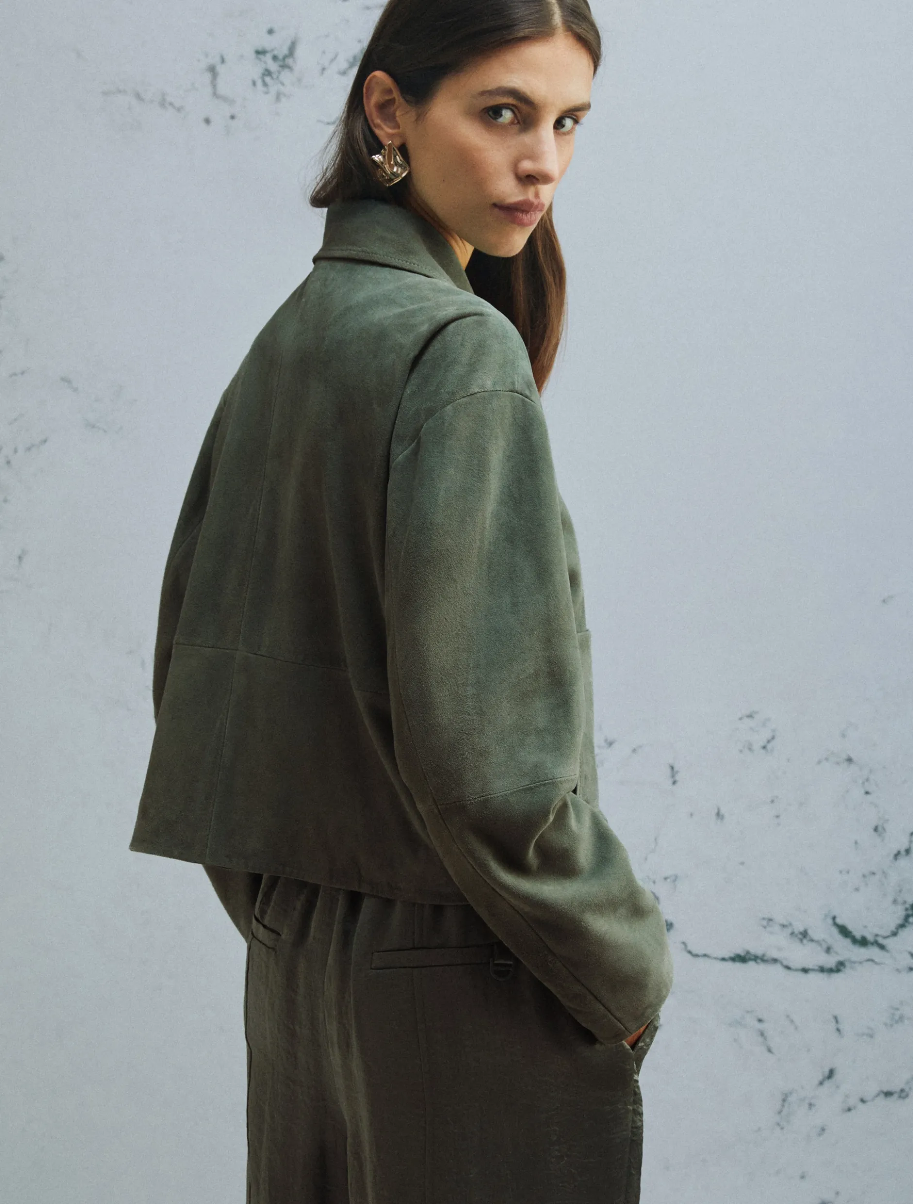 Giacca boxy in suede - VERDE