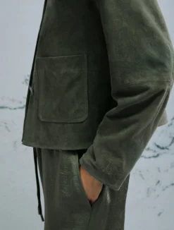 Giacca boxy in suede - VERDE