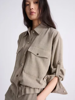 Giacca camicia fluida - OLIVA