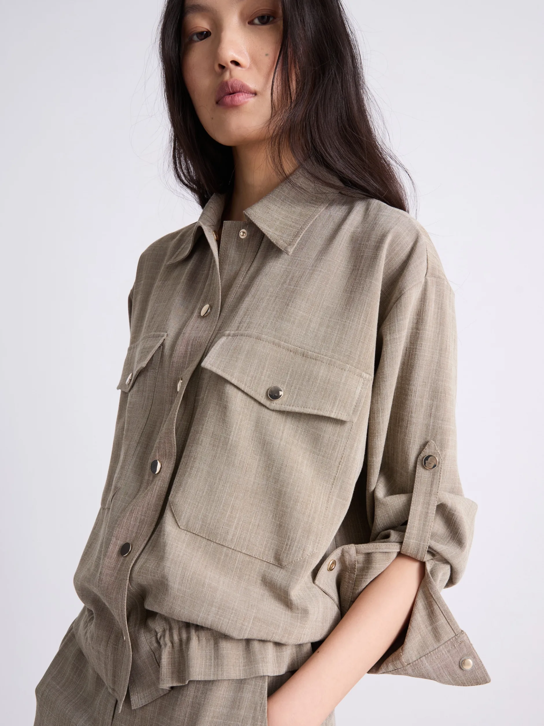 Giacca camicia fluida - OLIVA