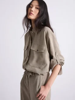 Giacca camicia fluida - OLIVA
