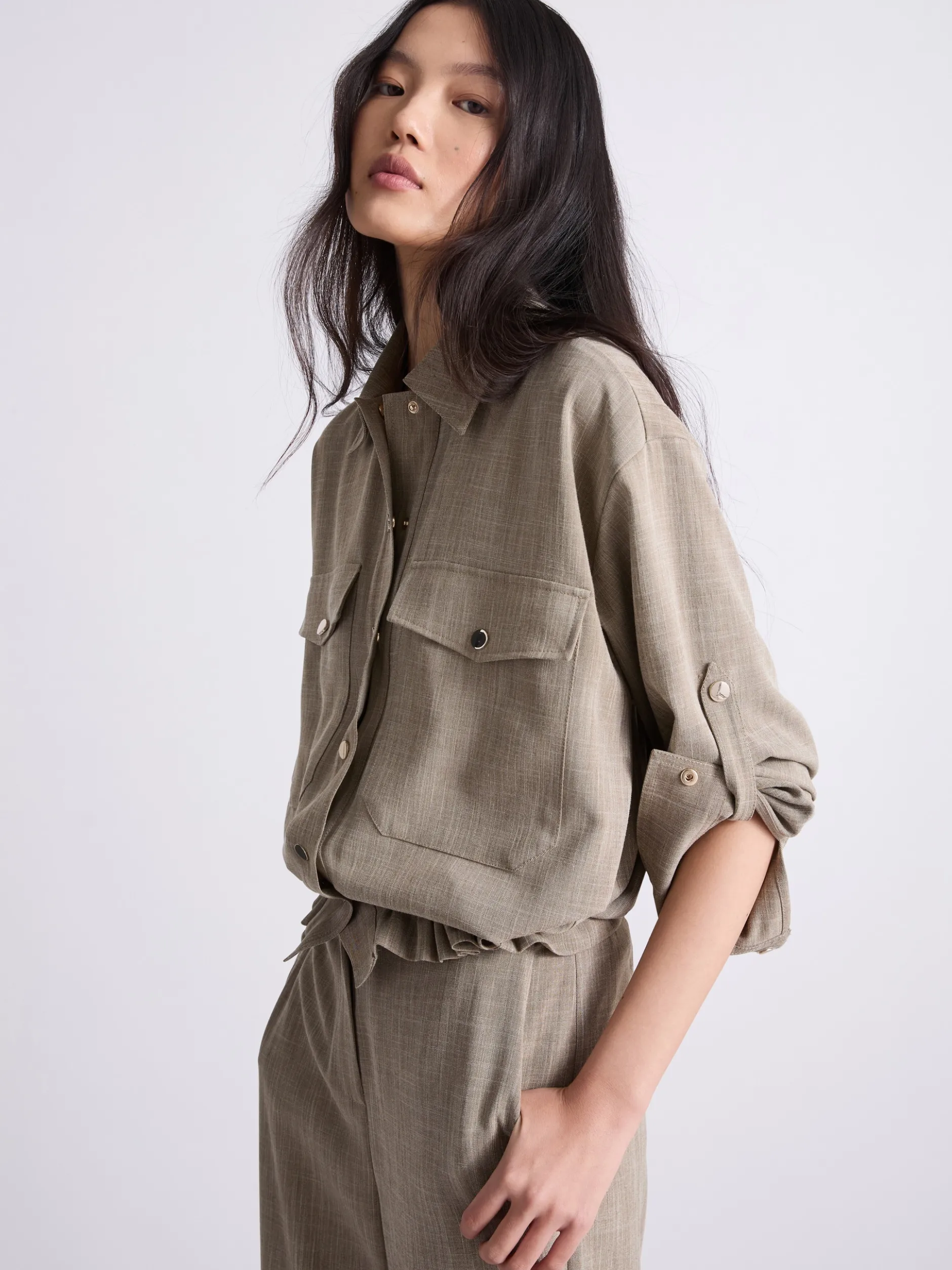 Giacca camicia fluida - OLIVA