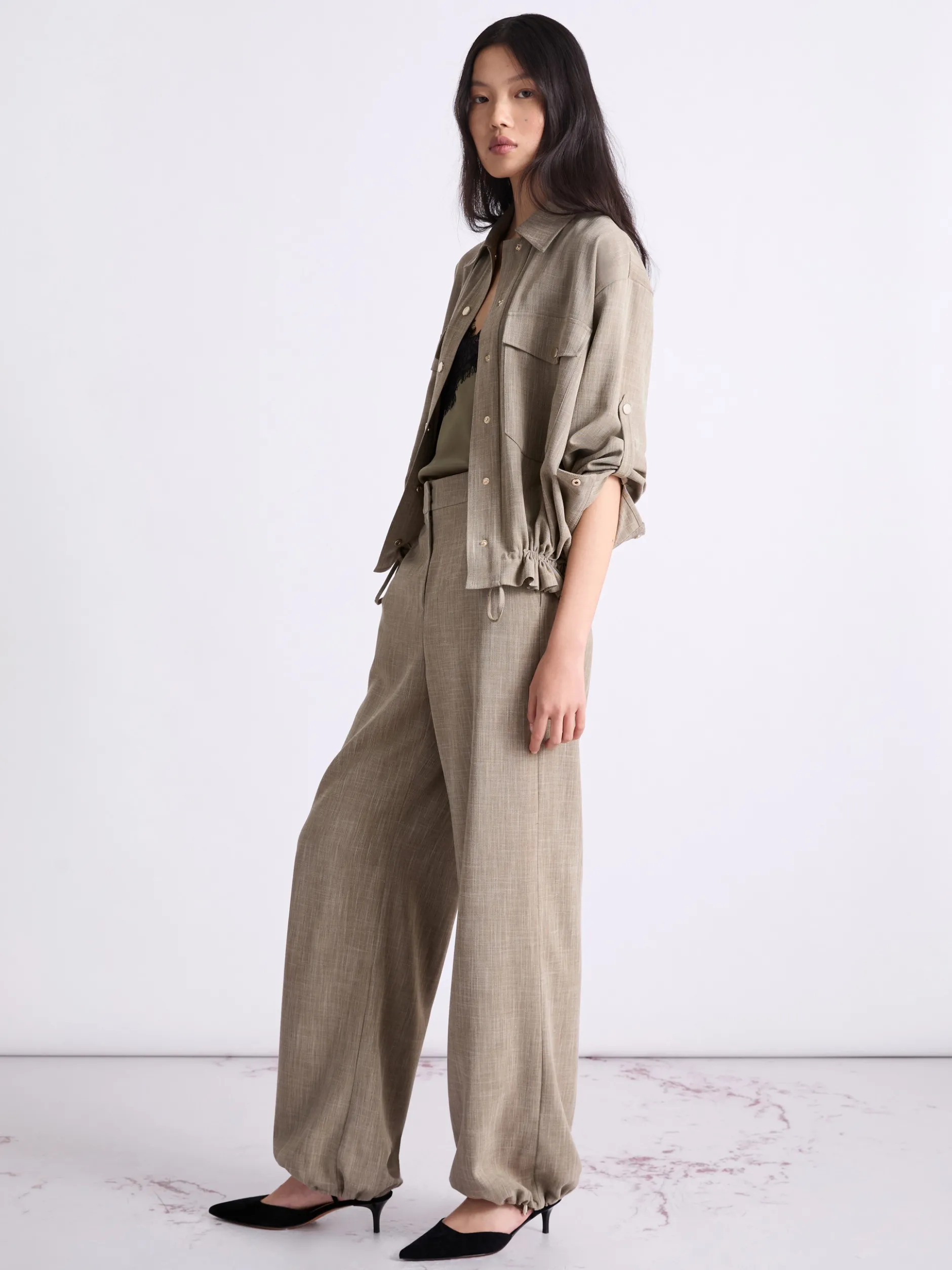 Giacca camicia fluida - OLIVA