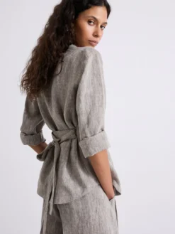 Giacca camicia in lino - MARRONE