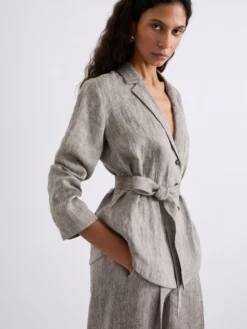 Giacca camicia in lino - MARRONE