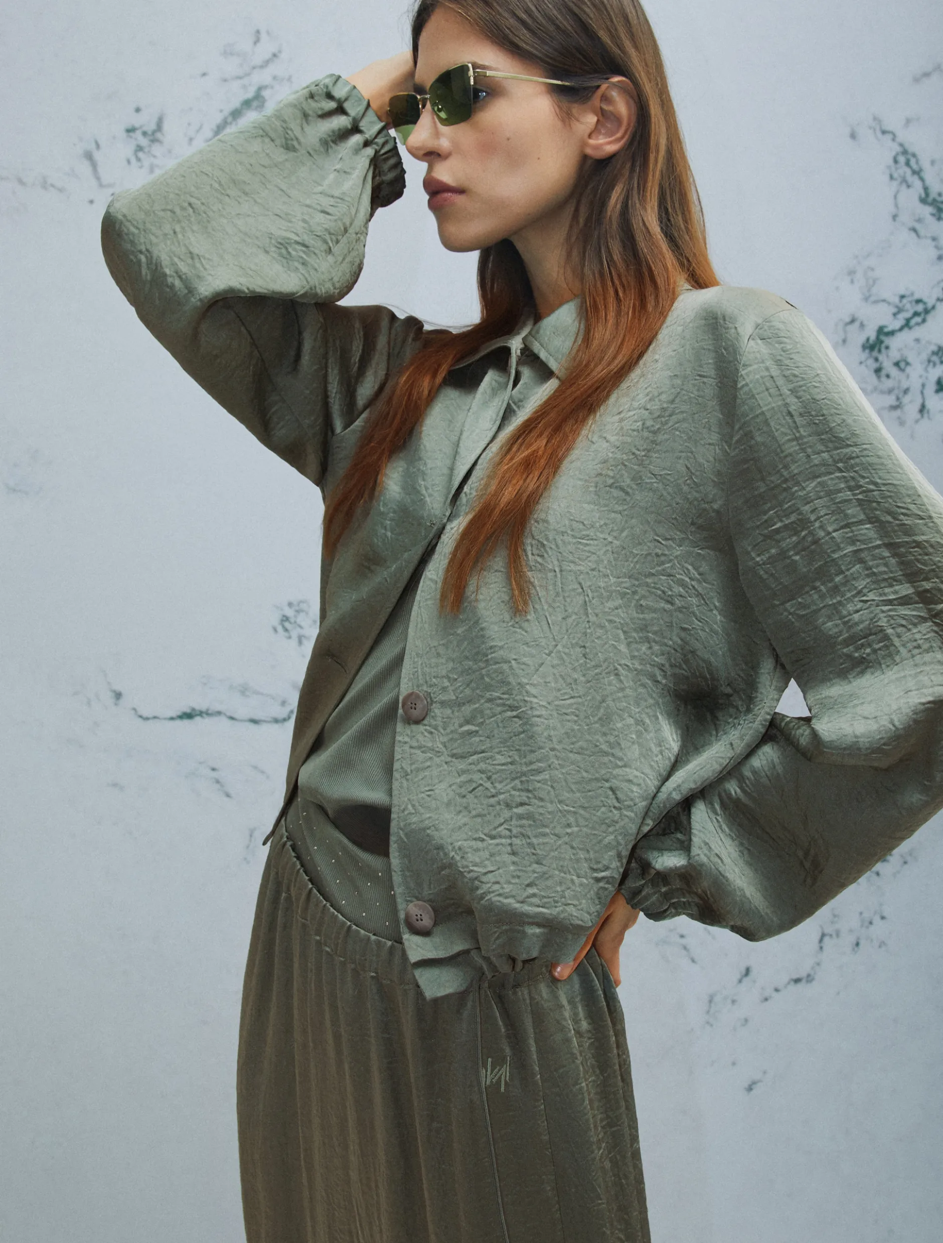 Giacca dritta con coulisse - VERDE