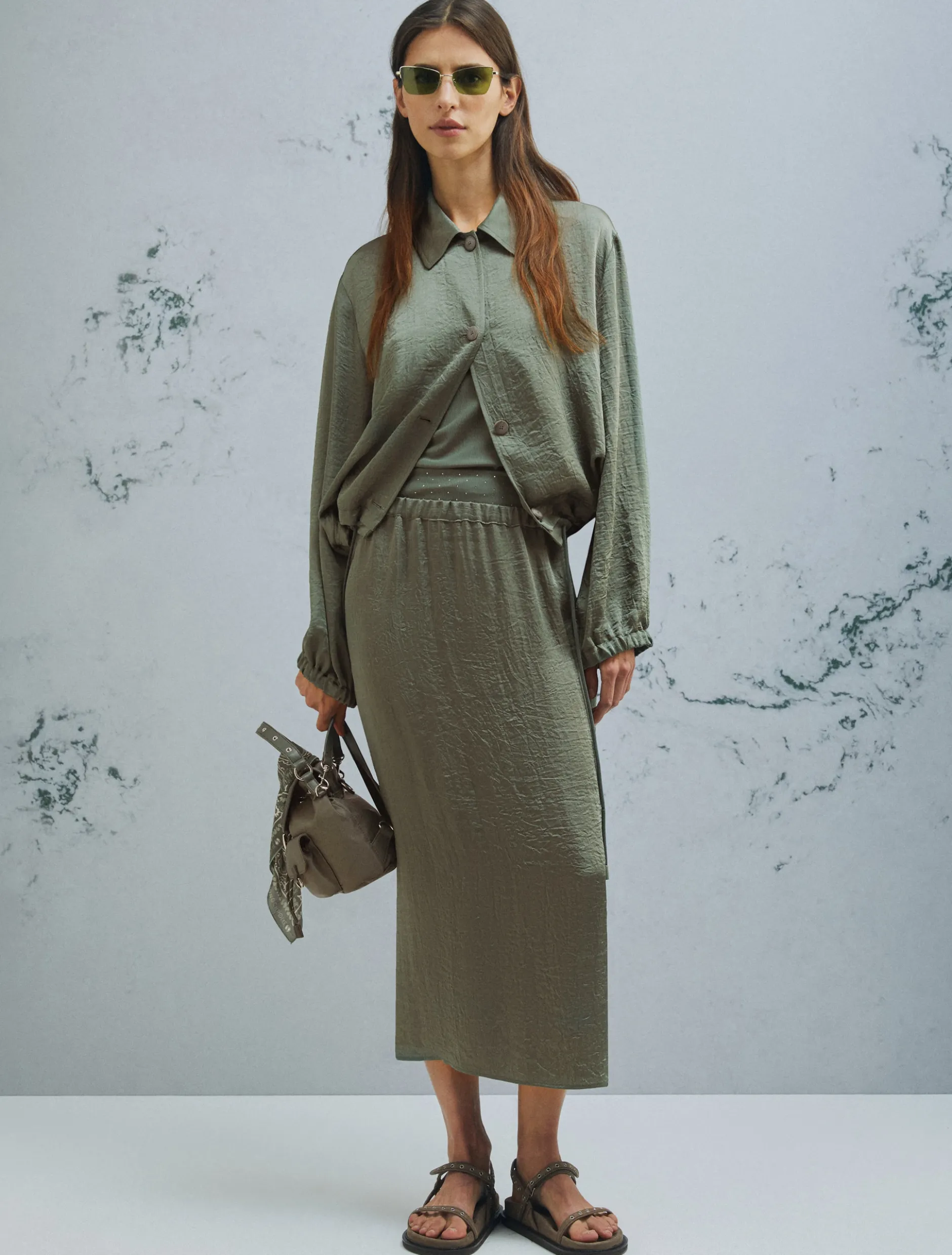 Giacca dritta con coulisse - VERDE