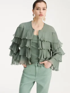 Giacca in creponne con balze - VERDE