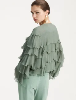 Giacca in creponne con balze - VERDE