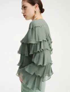 Giacca in creponne con balze - VERDE