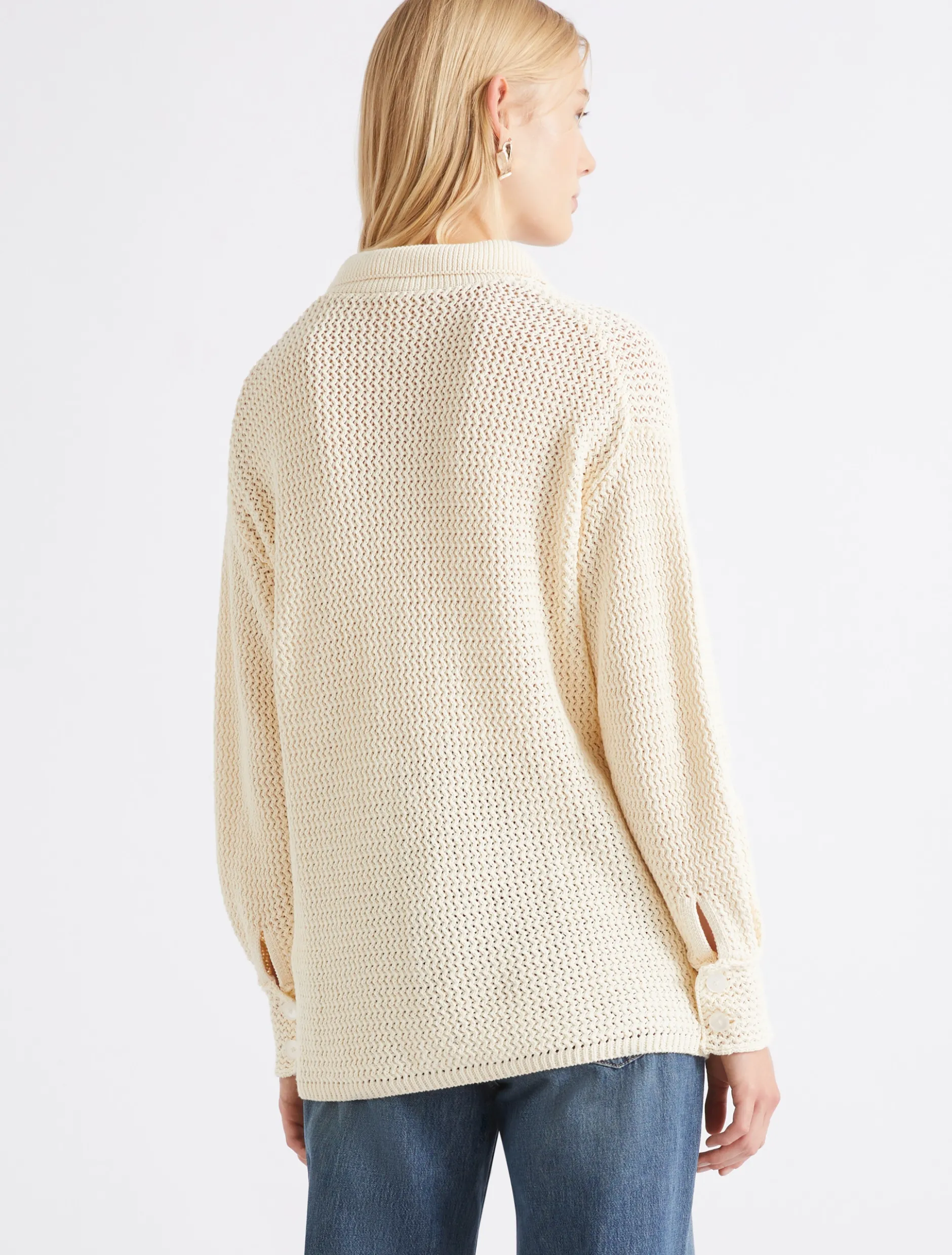 Giacca in maglia di puro cotone - BIANCO LANA