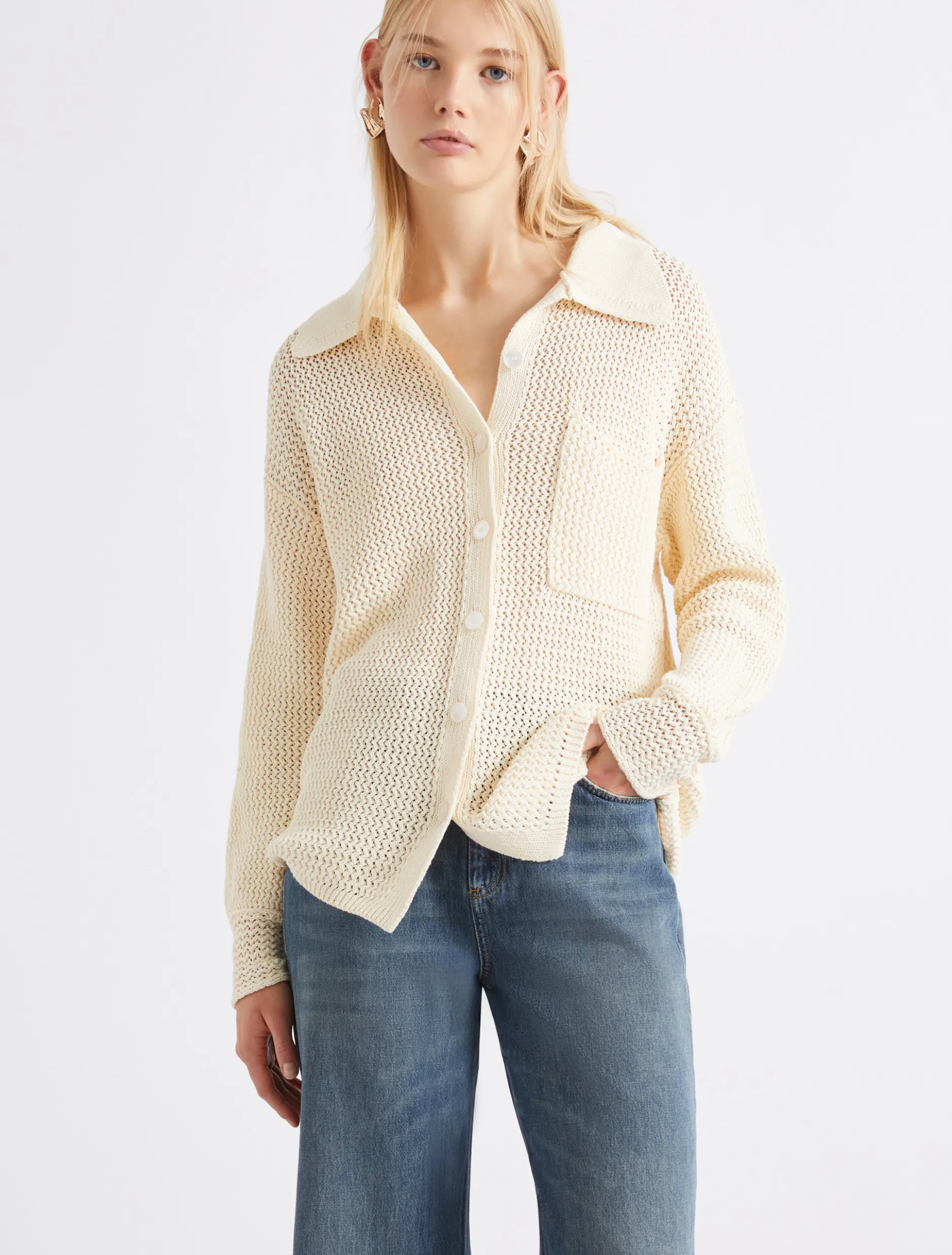 Giacca in maglia di puro cotone - BIANCO LANA