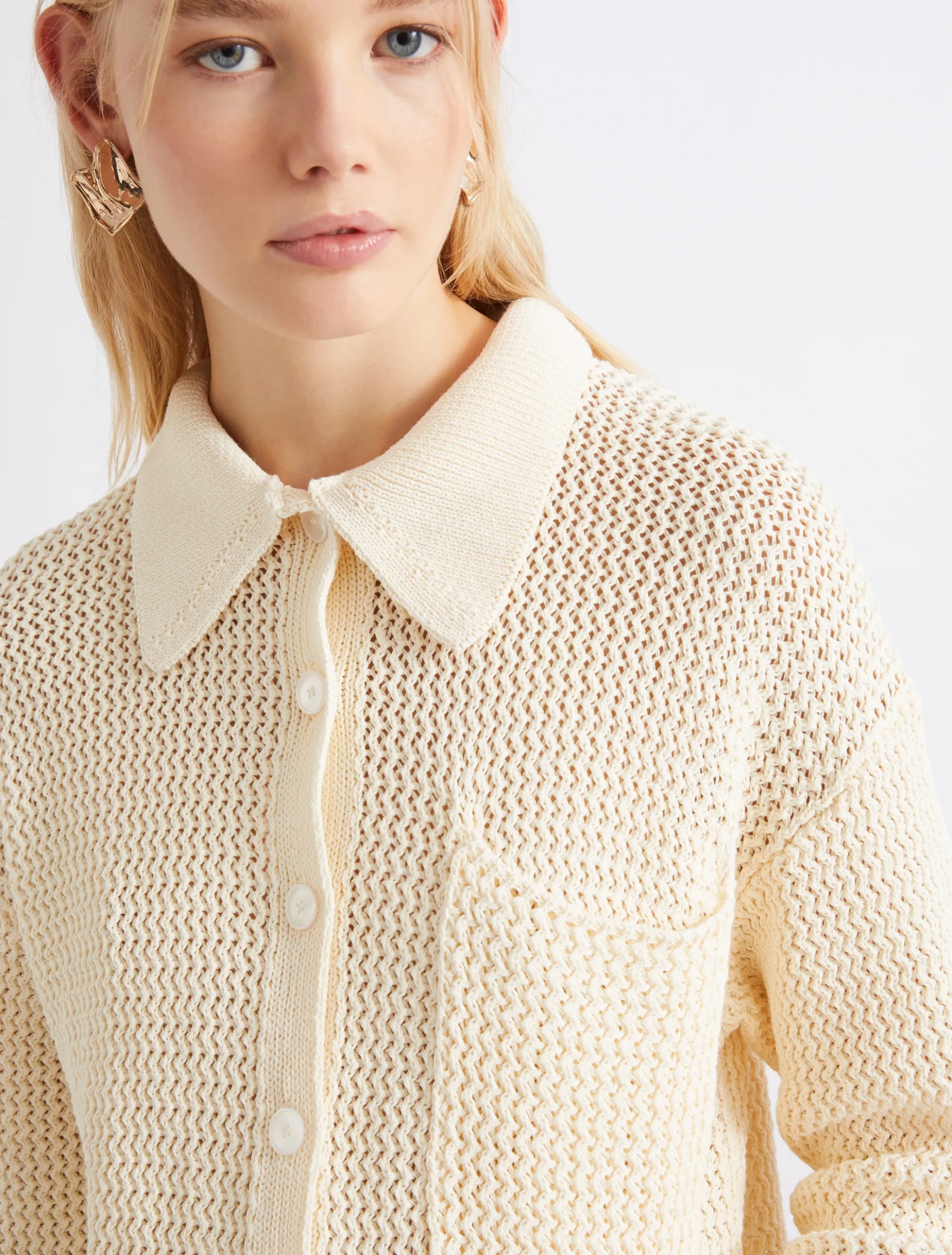 Giacca in maglia di puro cotone - BIANCO LANA