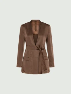 Giacca in twill con cintura - MARRONE