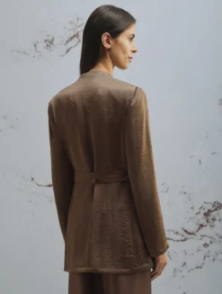 Giacca in twill con cintura - MARRONE