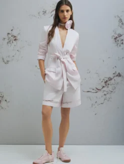 Giacca in twill con cintura - ROSA