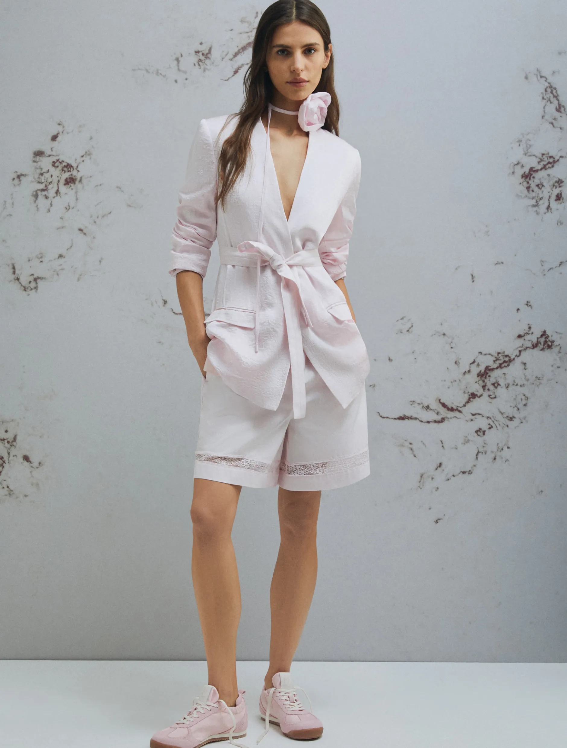 Giacca in twill con cintura - ROSA