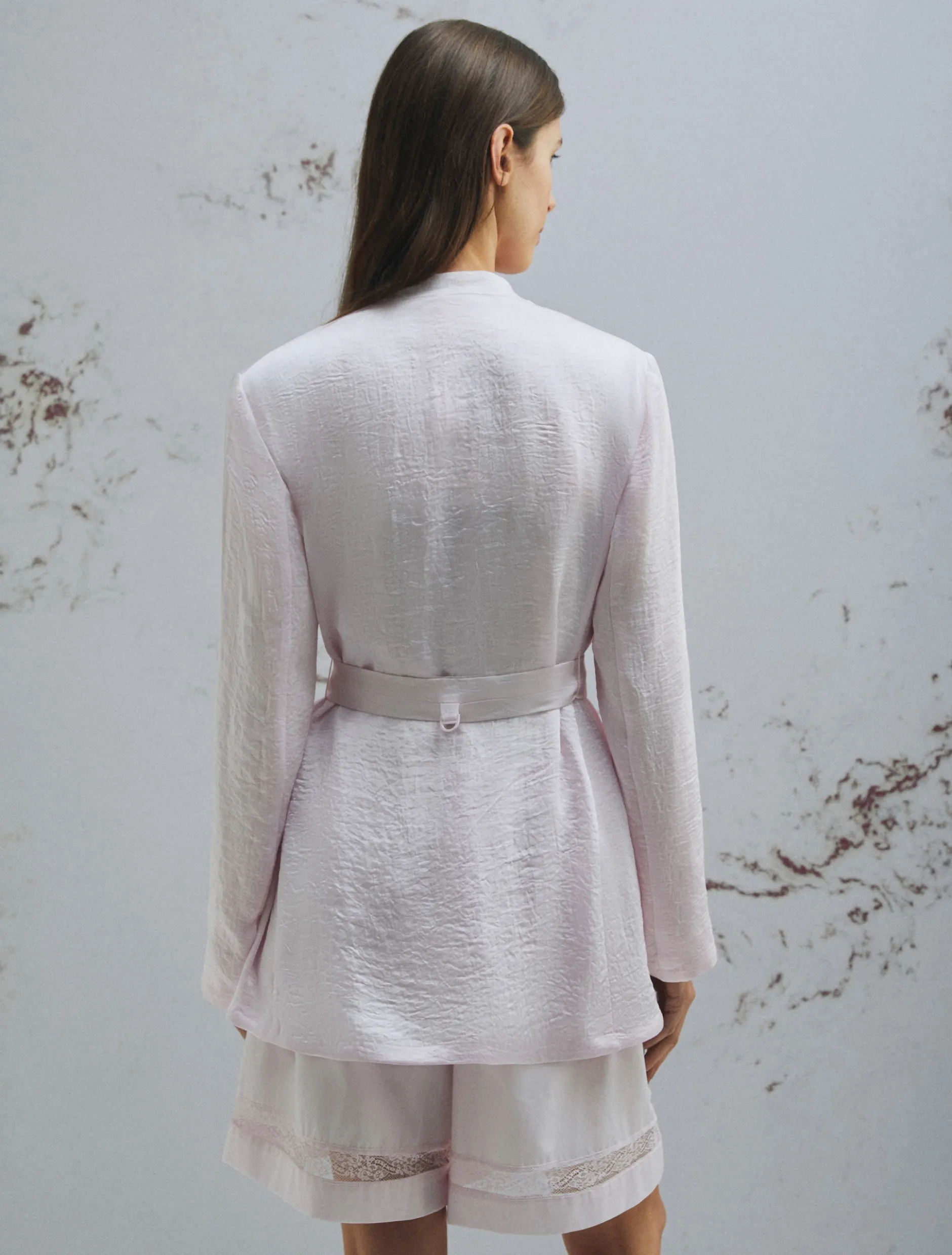 Giacca in twill con cintura - ROSA