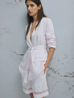 Giacca in twill con cintura - ROSA