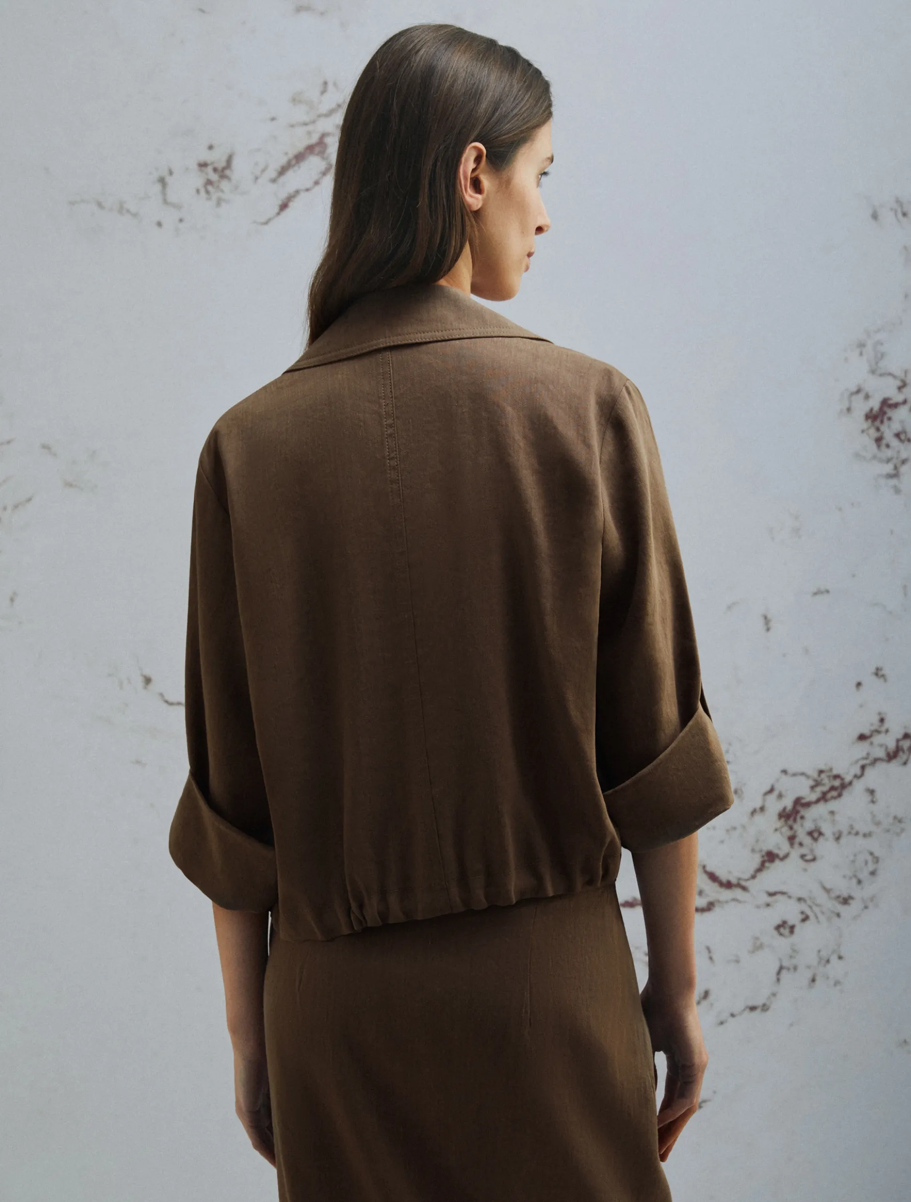 Giacca in viscosa e lino stretch - MARRONE