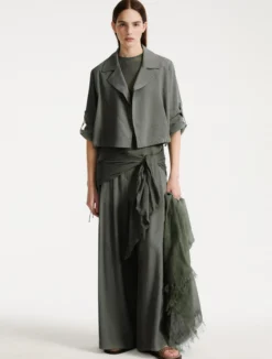 Giacca in viscosa e lino stretch - VERDE