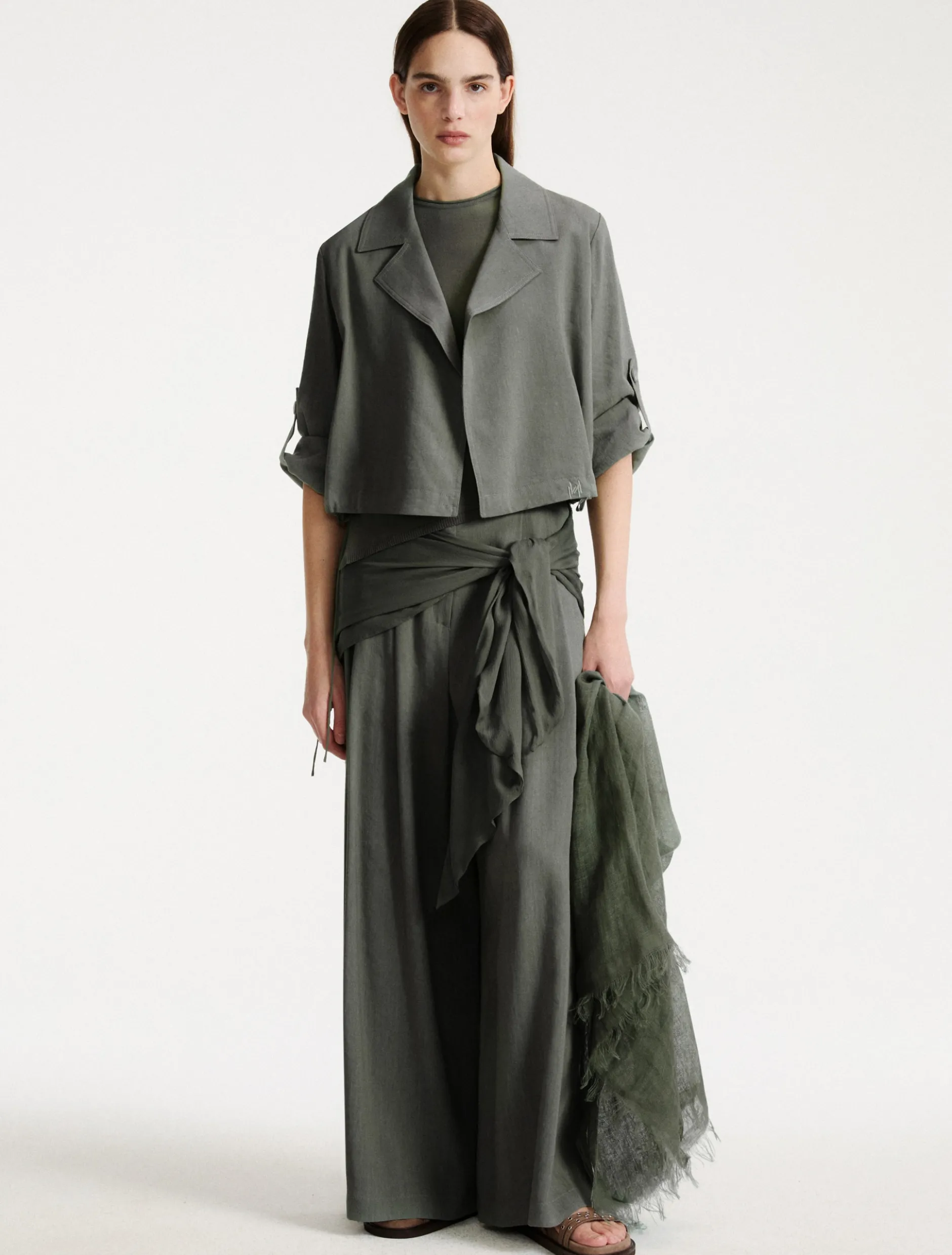 Giacca in viscosa e lino stretch - VERDE