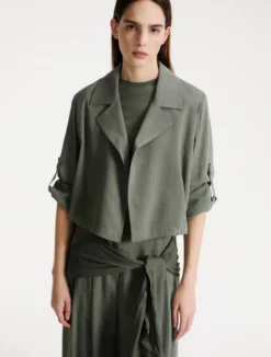 Giacca in viscosa e lino stretch - VERDE