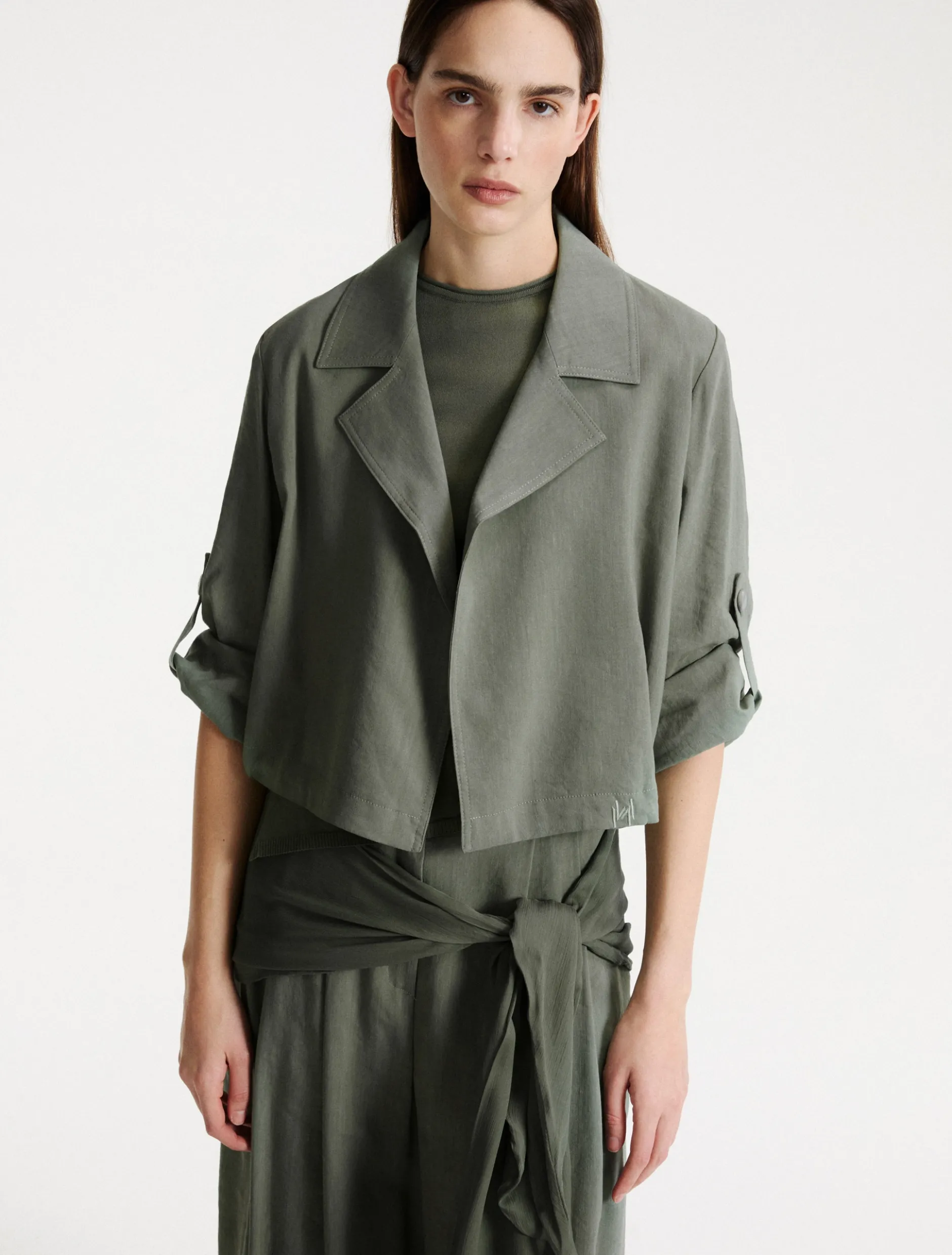 Giacca in viscosa e lino stretch - VERDE