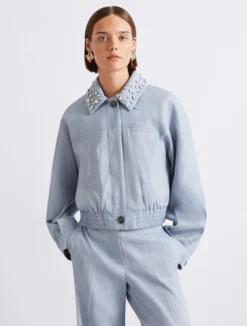Giacca sportiva in chevron di misto viscosa - AZZURRO