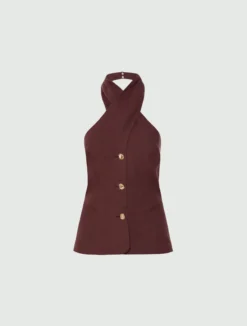 Gilet con scollo incrociato - MARRONE