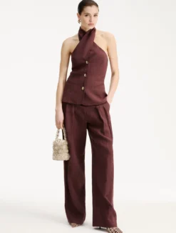 Gilet con scollo incrociato - MARRONE