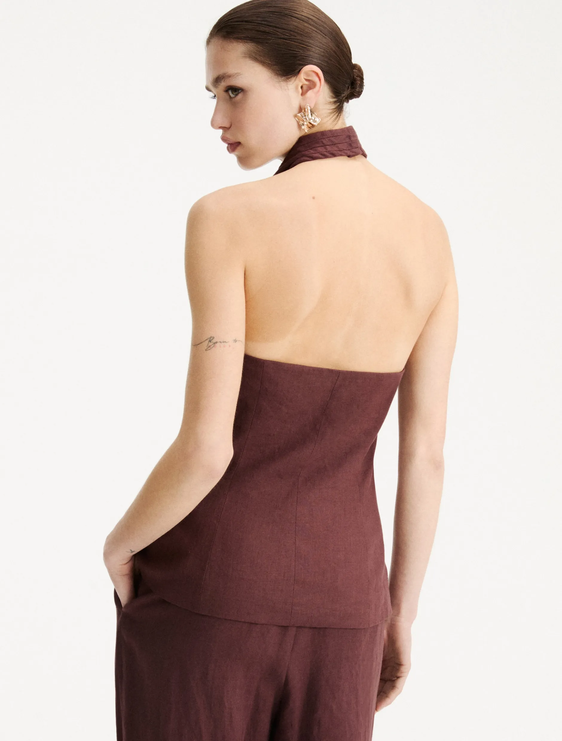 Gilet con scollo incrociato - MARRONE