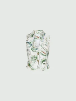 Gilet in lino stampato - BIANCO OTTICO