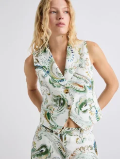 Gilet in lino stampato - BIANCO OTTICO