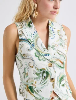 Gilet in lino stampato - BIANCO OTTICO