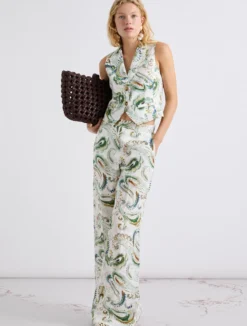 Gilet in lino stampato - BIANCO OTTICO