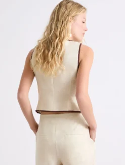 Gilet ricamato in lino - PANNA