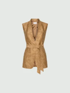 Gilet smanicato in jacquard - BEIGE