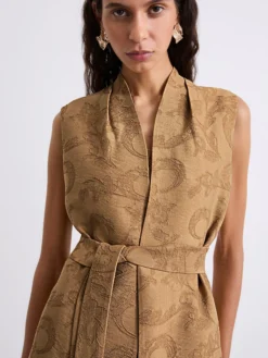 Gilet smanicato in jacquard - BEIGE