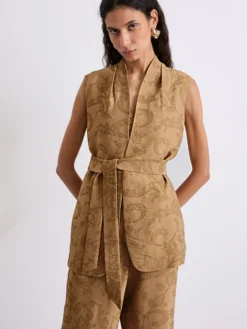 Gilet smanicato in jacquard - BEIGE