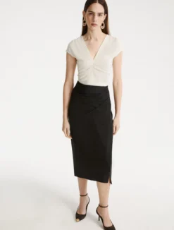 Gonna a tubino in lana stretch - NERO